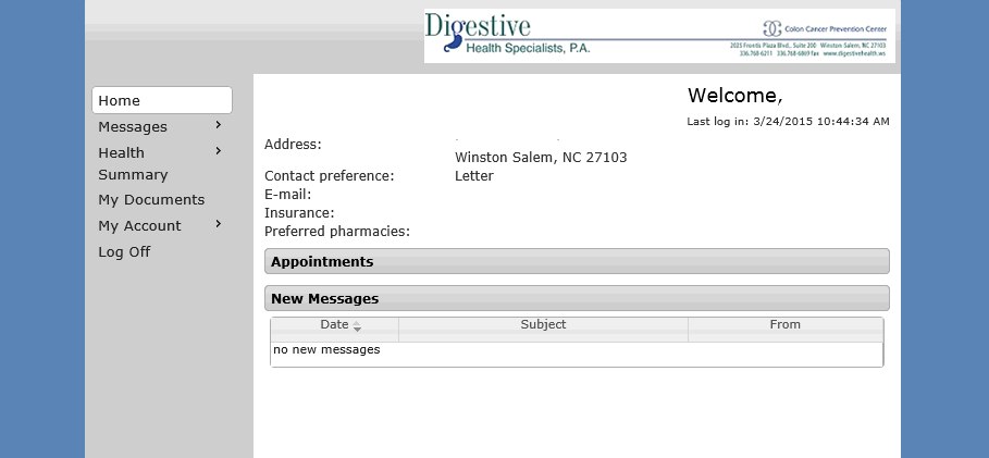 Patient Portal Screenshot