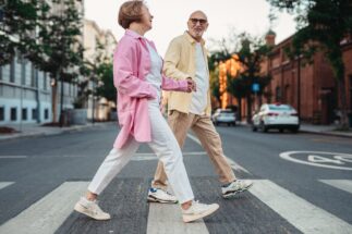 Elderly couple walking for exercise